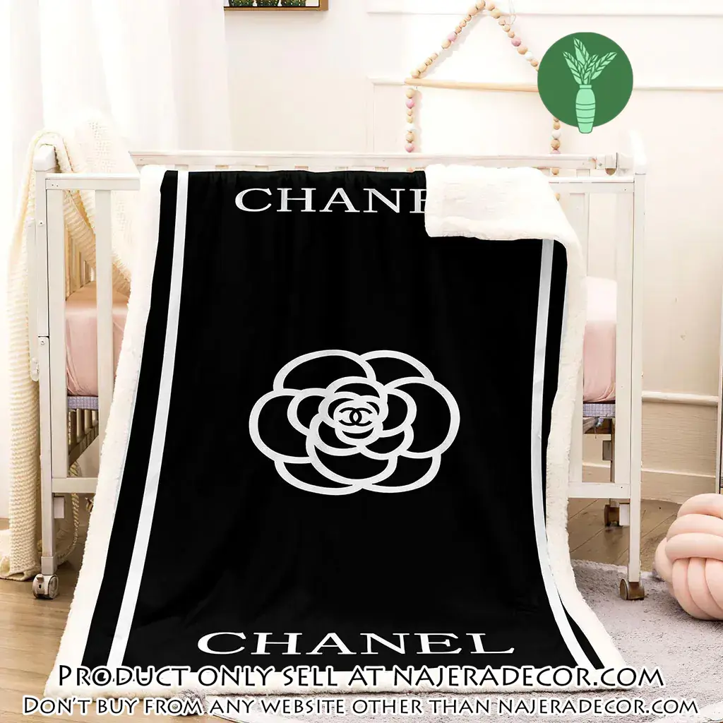 Chanel white flower black luxury brand premium blanket fleece home decor njr1959252